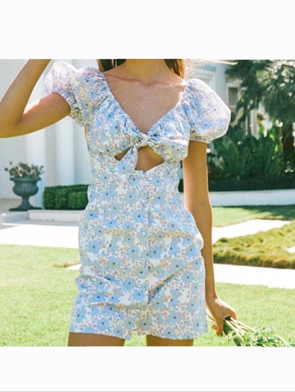 NWOT Sabo Skirt Enga Dress Cotton Floral Puff Shoulder Cut Out Mini Womens Large - Picture 8 of 9